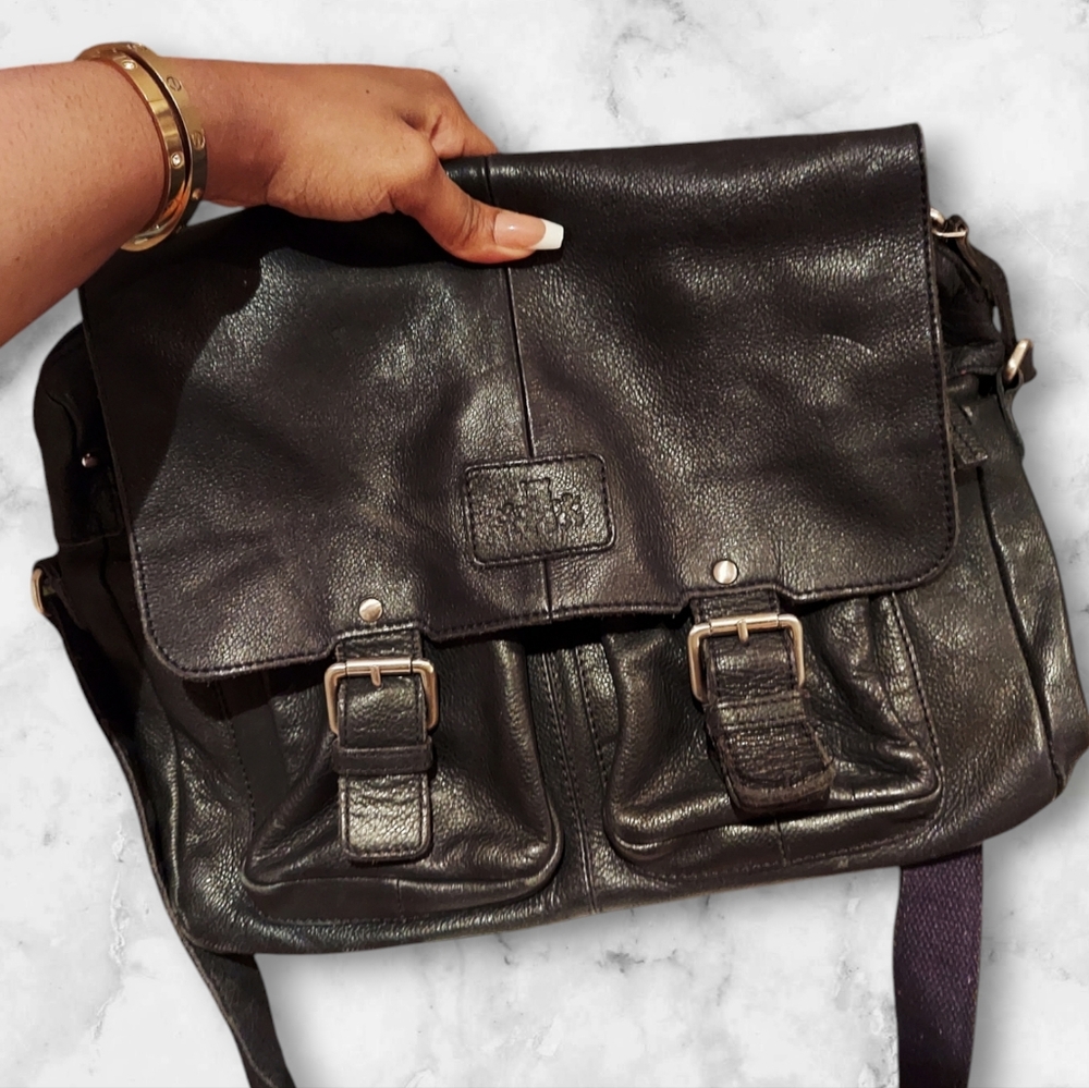 Rowallan of Scotland black leather messenger bag with crossbody strap - Picture 2 of 10
